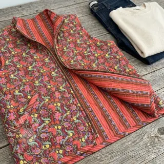 Baumwollstoff VOILE STEPPED Paisley flowers brown digital print