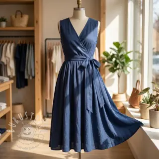 Viskosestoff leinen WASHED marine