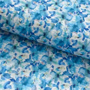 Baumwollstoff EMBROIDERY Viola blue digital print