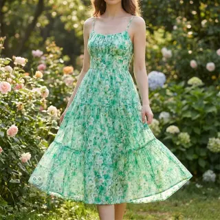 Baumwollstoff EMBROIDERY Viola green digital print