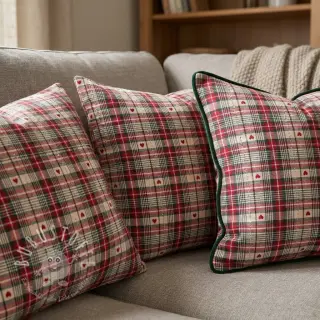 Dekostoff jacquard Villars ecru rouge