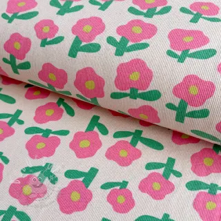 Jersey RIB JENNIFER BOURON Flowers natural pink ORGANIC