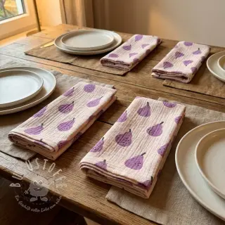 Double gauze/musselin Pears lavender by JENNIFER BOURON ORGANIC