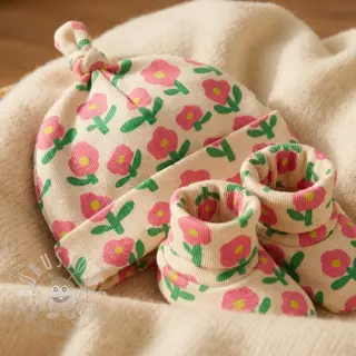 Jersey RIB JENNIFER BOURON Flowers natural pink ORGANIC