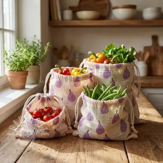 Double gauze/musselin Pears lavender by JENNIFER BOURON ORGANIC