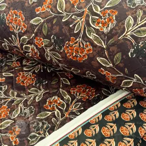 Samt VELVET QUILT Flowers leaves dark brown