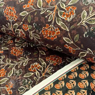 Samt VELVET QUILT Flowers leaves dark brown