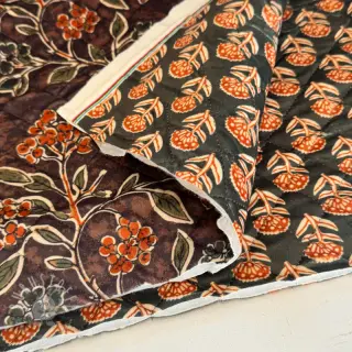 Samt VELVET QUILT Flowers leaves dark brown