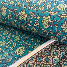 Samt VELVET QUILT Flowers abstract petrol
