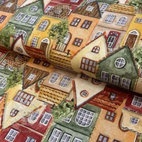 Dekostoff premium Rustic village house digital print