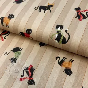 Dekostoff premium Cat frost friends taupe digital print