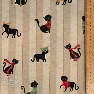 Dekostoff premium Cat frost friends taupe digital print