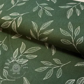 Dekostoff Linenlook Elegant leaf branch army