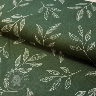 Dekostoff Linenlook Elegant leaf branch army