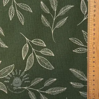 Dekostoff Linenlook Elegant leaf branch army
