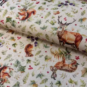 Dekostoff Linenlook Animal forest dream digital print