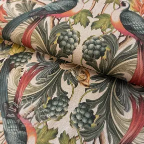 Dekostoff Linenlook Leafy paradise bird digital print