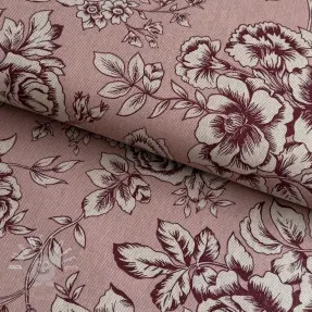 Dekostoff Linenlook Elegant rose bloom wine