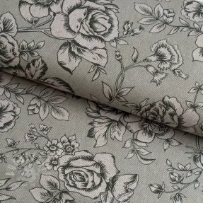 Dekostoff Linenlook Elegant rose bloom army