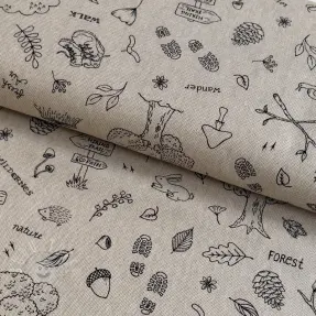 Dekostoff Linenlook Wander woods doodle