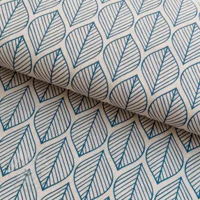 Dekostoff Linenlook Leaf line minimalist denim