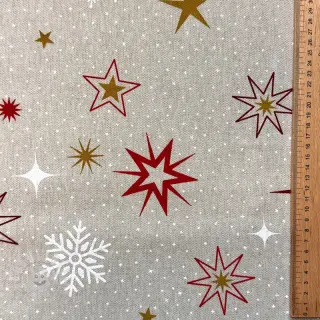 Dekostoff Linenlook Magic star red gold