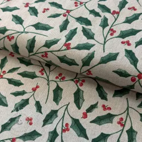 Dekostoff Linenlook Holly branch Xmas