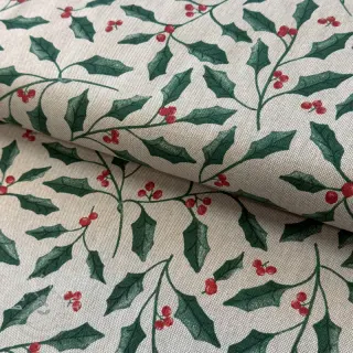 Dekostoff Linenlook Holly branch Xmas