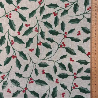 Dekostoff Linenlook Holly branch Xmas
