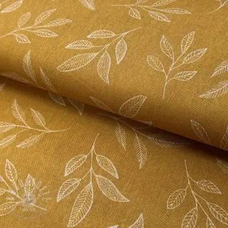 Dekostoff Linenlook Elegant leaf branch yellow