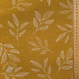 Dekostoff Linenlook Elegant leaf branch yellow