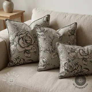 Dekostoff Linenlook Elegant rose bloom army