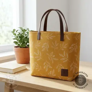 Dekostoff Linenlook Elegant leaf branch yellow