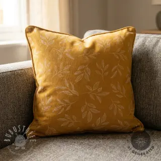 Dekostoff Linenlook Elegant leaf branch yellow