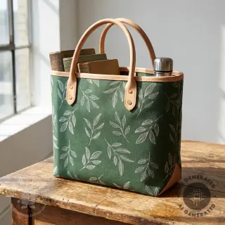Dekostoff Linenlook Elegant leaf branch army