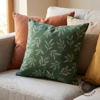 Dekostoff Linenlook Elegant leaf branch army