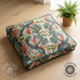 Dekostoff Linenlook Leafy paradise bird digital print