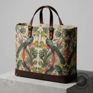 Dekostoff Linenlook Leafy paradise bird digital print