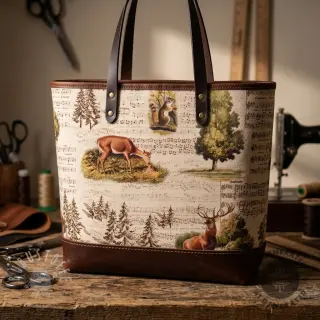 Dekostoff Linenlook Forest deer song digital print