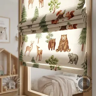 Dekostoff Linenlook Wildwood animal scene digital print