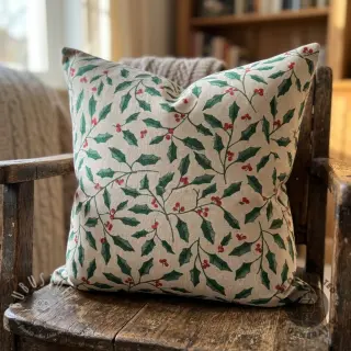 Dekostoff Linenlook Holly branch Xmas