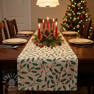 Dekostoff Linenlook Holly branch Xmas