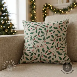Dekostoff Linenlook Holly branch Xmas