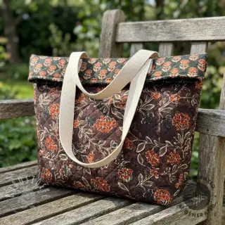 Samt VELVET QUILT Flowers leaves dark brown