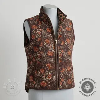 Samt VELVET QUILT Flowers leaves dark brown