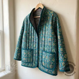 Samt VELVET QUILT Flowers abstract petrol