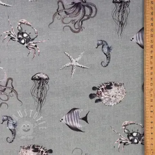 Dekostoff Underwater animals grey digital print