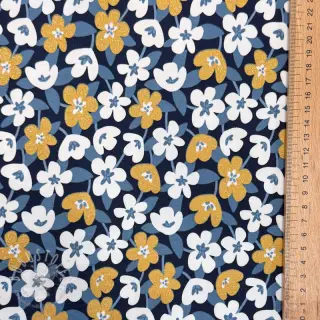 Jersey GLITTER Flowers navy