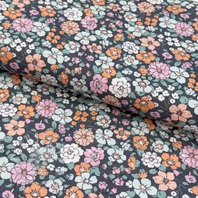 Baumwollstoff Flowers navy ORGANIC
