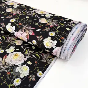 Damenstoffe MAGNOLIA STRETCH Flowers bouquet black